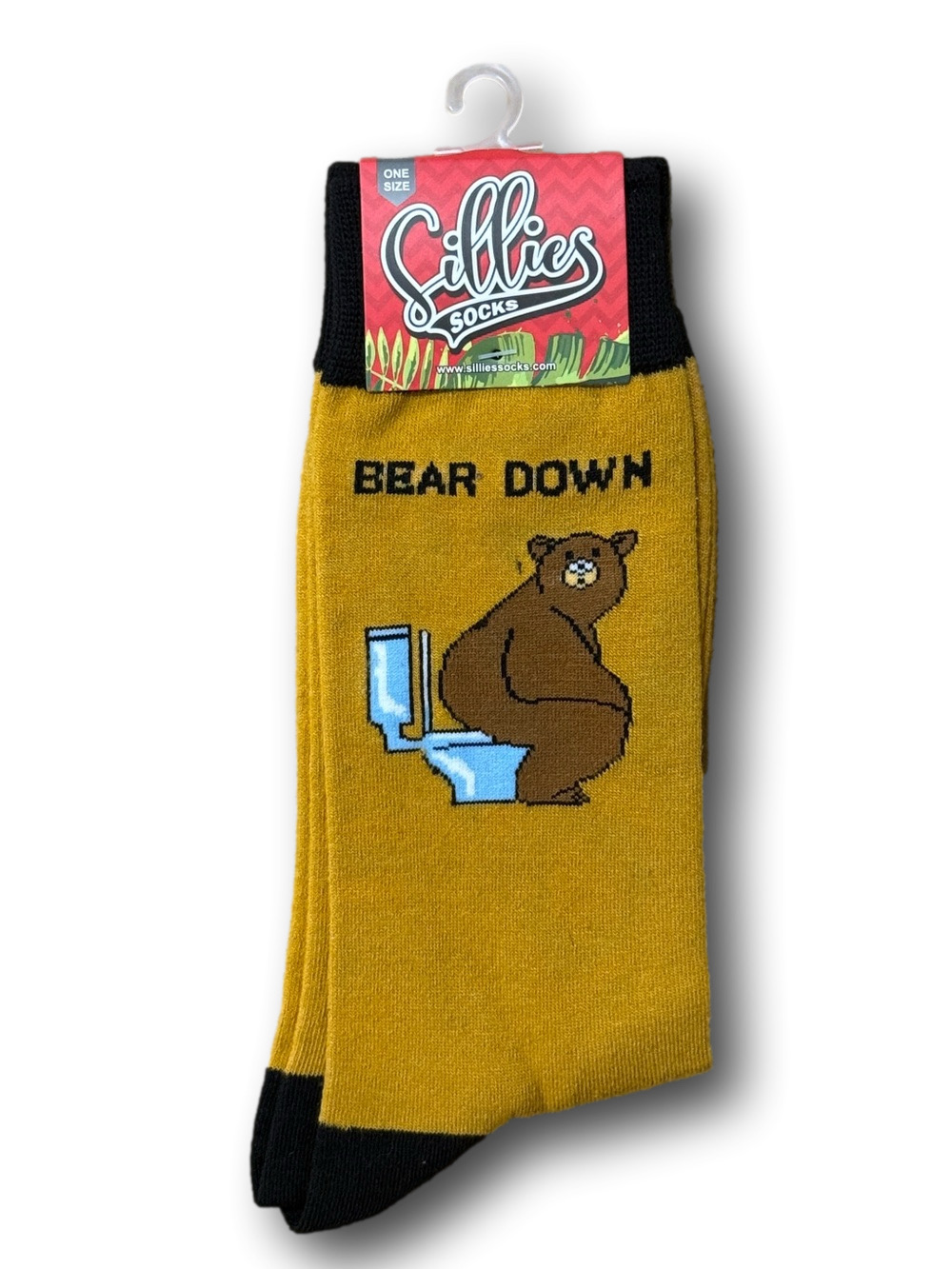 3/$18 Pooping Bear "Bear Down" Funny Novelty Crew Socks - NWT